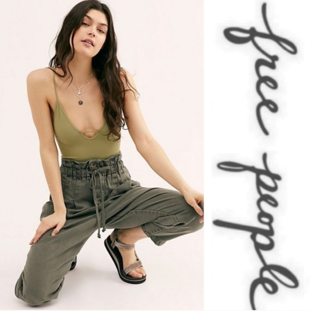 Free People Margate Pleated Trousers Green NWT Large